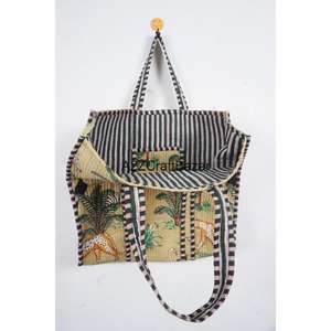 Bolso Tote Hecho a Mano en India, 100% Algodón, Rayado, con Asa Larga, para Mujer, Ecológico, Estilo Boho, Bolso Grande para la Playa o Fiestas - Product Image 6