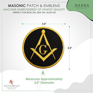 Masonic Square & Compasses Patch Black <b>Gold</b> Biker Mason Freemason - Product Image 3