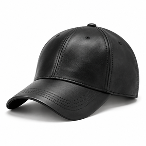 Casquette de baseball unisexe en cuir PU noir, 6 panneaux, couleur unie, mode décontractée, ajustement confortable et qualité durable - Product Image 3
