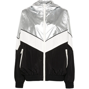 Chaqueta Cortavientos Impermeable Gruesa Unisex Personalizada Letizia, Diseño Color Block en Negro, Blanco y Plateado, Cierres Laterales y Delanteros, Tallas Grandes - Product Image 1