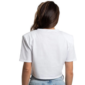 Women's <b>White</b> <b>Crop</b> <b>Top</b> Crew Neck Short Sleeve 100% Cotton Jersey Loose Fit Casual Letter Print Logo T-Shirt Spring Summer - Product Image 2
