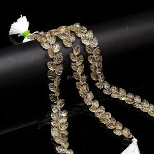 Cuentas de cuarzo limón natural talladas en forma de hoja de 10-11 mm, cuentas de piedras preciosas de cuarzo limón talladas a mano en forma de hoja, cuentas sueltas para la fabricación de joyería. - Product Image 3