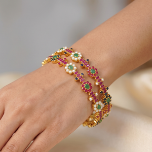 Natural Multi Gemstone Gold Plated Bohemian Style 925 Sterling Silver Bangle <b>Bracelet</b> Designer Jewelry for Anniversary Gift - Product Image 6