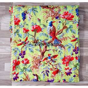 Couette Kantha en coton biologique 100% brodée, réversible, double taille, écologique, faite à la main en Inde, pour la maison, utilisable toute l'année - Product Image 5