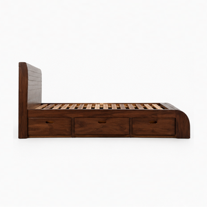 Cadre de lit de rangement en bois massif avec tête et pied de lit incurvés, fabricant de meubles de chambre modernes - Product Image 4