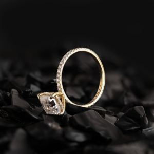 Asscher Cut Lab Grown Diamond Solitaire Engagement Ring with Pave Band 14K Gold <b>Bridal</b> Wedding Ring Wholesale - Product Image 2