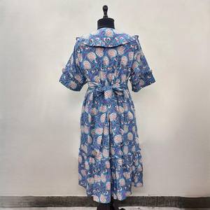 Vestido Casual Midi para Mujer, Tejido 100% Algodón, Liso, Manga Corta, Cintura Imperio, Estilo Babydoll, Cuello en V, Holgado, Funcional - Product Image 3