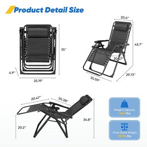 Sedia a Sdraio Zero Gravity - Reclinabile Pieghevole Resistente per Patio e Giardino con Schienale Regolabile e Poggiatesta con Cuscino Rimovibile - Product Image 2