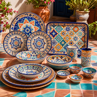 Collection de plats ovales ornés bleus et blancs avec bols pour buffet, restaurant, traiteur, service de banquet, ensemble de vaisselle en mélamine