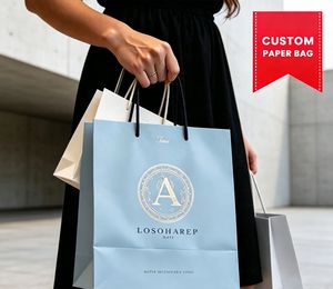 Sacs shopping en papier personnalisés pour robes et vêtements, sacs shopping en papier de mode personnalisés avec logo, vente en gros de sacs boutique personnalisés - Product Image 1