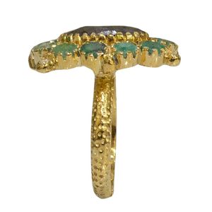 Gemvanity SR1479 Gold Plated Christian Luxury Classic Channel Setting Brilliant Cut <b>Labradorite</b>, Emerald, and White Topaz <b>Ring</b> - Product Image 3