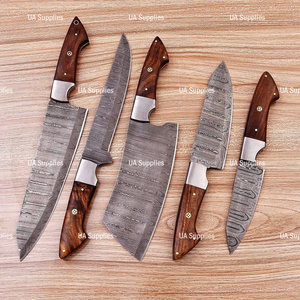 Hand Forged Damascus Steel Chef <b>Knives</b> <b>Set</b> 5 Pcs Wooden Handle Japanese Style Kitchen <b>Knives</b> 8-9.9 In Blade Length Right Hand - Product Image 2