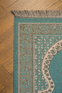 Tapis de prière islamique Kilim - Tapis réversible en laine/soie à tissage plat, écologique, antidérapant, avec bordure florale pour la maison, le camping et les voyages - Product Image 2