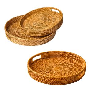 Plateau de service rond en rotin fait main PHU HAO, écologique et peu encombrant, pour aliments, boissons et décoration intérieure - Product Image 1