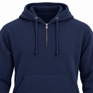 <b>Men's</b> <b>Navy</b> Blue Half Zip Pullover Hoodie Casual Solid Plain Dyed <b>Fleece</b> Sweatshirt - Product Image 3