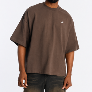 Manufacturer Custom Oversized Drop Shoulder <b>Men's</b> <b>shirts</b> Premium Cotton Spandex Blend O-Neck Plain Casual Streetwear Wholesale - Product Image 4