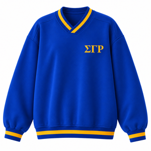 Sweat-shirt universitaire respirant personnalisé Sigma Gamma Rho Sorority avec logo brodé sur le devant, bleu or, manches longues pour femme - Product Image 5
