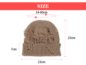 Gorro de punto acrílico desgastado con agujeros, logotipo personalizado, cálido para invierno, gorro tipo calavera acanalado, venta al por mayor de fábrica común, sombrero OEM ODM - Product Image 2