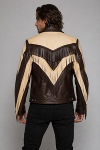 Veste en cuir véritable à franges, coupe-vent, bicolore, écologique, style western cowboy, logo personnalisé, unisexe, vente en gros, OEM, ODM - Product Image 2