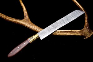 Handmade Damascus Steel <b>Kitchen</b> <b>Knife</b> Straight Edge Wood Handle 13 Inch <b>Sharp</b> Blade For Cooking Use With Leather Sheath - Product Image 3