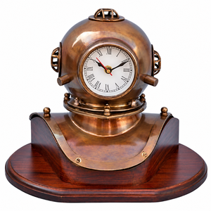 Vintage Brass Divers Helmet <b>Clock</b> Wooden Base Antique Nautical Maritime Desk Table <b>Clock</b> Decorative Diving Helmet Home Office - Product Image 1