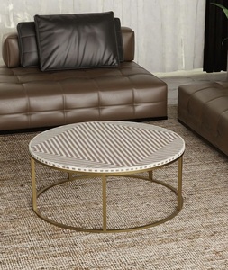 Unique Design Eco-Friendly Handmade Modern Round Bone Inlay <b>Bedside</b> <b>Table</b> <b>Stool</b> in Black From Uttar Pradesh India - Product Image 1