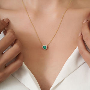 Exquisite Design Gorgeous Zambian <b>Emerald</b> & Diamond Heart Shape <b>Pendant</b> Necklace Stacking Jewelry Pure 14K Yellow Gold - Product Image 4