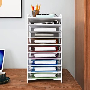 <b>Pine</b> Wood White <b>Desk</b> Organizer Tower - 10-Tier File Storage Wholesale - Product Image 3