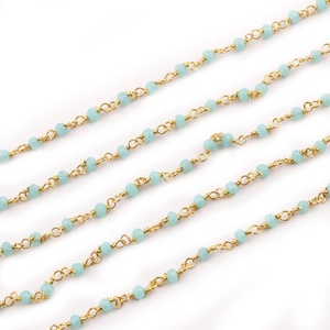 Chaîne de chapelet en perles hydro à facettes aigue-marine chaîne ronde enroulée de fil plaqué or pour la fabrication de bijoux chaîne de pierres précieuses en gros - Product Image 4