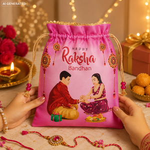 Bolsa de Regalo con Cordón para el Festival Raksha Bandhan, Bolsa de Satén para Regalo de Hermano o Hermana, Bolsa de Embalaje para Joyería Reutilizable - Product Image 3