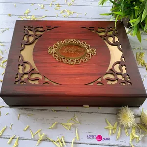 Wooden <b>Wedding</b> Invitation Gift <b>Box</b> Carved Decorative <b>Card</b> Storage Case for Bridal Party Event - Product Image 1