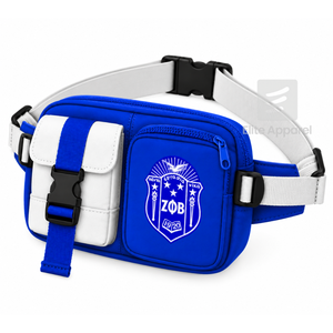 Bolso de cintura personalizado de la hermandad Zeta Phi Beta, azul y blanco, estilo casual, con logo bordado y bolsillo con cremallera para ropa griega femenina. - Product Image 2