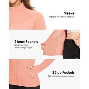 Blusa de punto coral para mujer, manga larga, con cremallera, de secado rápido, color liso, largo regular, cuello alto, para primavera - Product Image 4