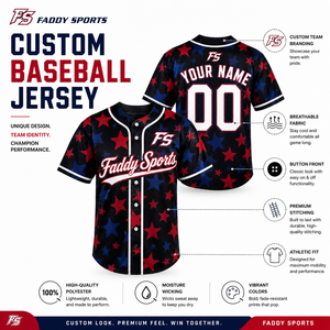 Maillot de baseball personnalisé sublimé, entièrement boutonné, respirant, uniforme sportif d'équipe, imprimé étoiles, haute qualité, vente en gros, haut de gamme pour hommes - Product Image 5