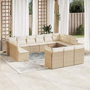 Conjunto de Sofás de Jardín Beige, Muebles de Exterior de Ratán, Cojín Impermeable, Diseño Contemporáneo - Product Image 3