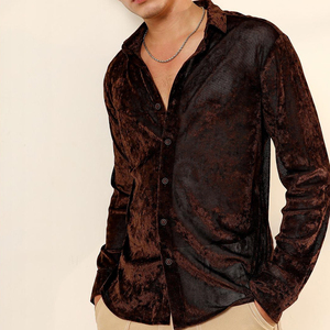 High Quality Custom Designed Men's Long Sleeve Velvet Shirts Luxury Stylish Casual Wear Men Velvet Shirt For <b>Boys</b> - Product Image 1