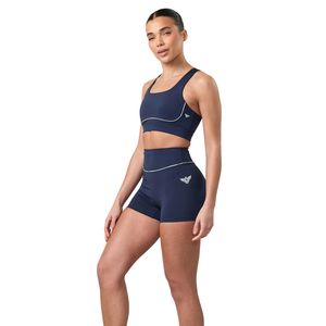 Women's High Waist Skinny Biker Shorts Soft <b>Stretch</b> Breathable Quick Dry Yoga Running Activewear Polyester/Cotton 3D Design Navy - Product Image 1