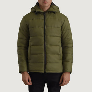 Veste matelassée à capuche pour homme, couleur vert olive, fermeture éclair, coupe-vent, manteau d'hiver décontracté, coupe régulière, couleur unie, rembourrage en polyester - Product Image 4