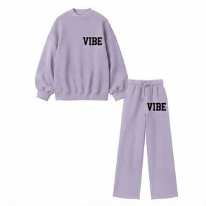 Ensemble décontracté 2 pièces pour femme, tricoté, coupe ample, col rond, manches longues, sweat-shirt et pantalon, rayé, polyester/coton, VIBE, couleur lavande, printemps - Product Image 1