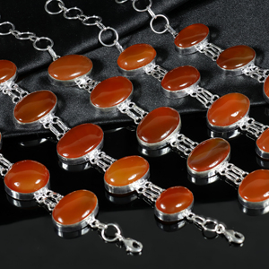 Bracelet à maillons ovales multi-pierres en argent sterling 925 plaqué, fait main, avec pierres naturelles de cornaline opaque, vente en gros - Product Image 4