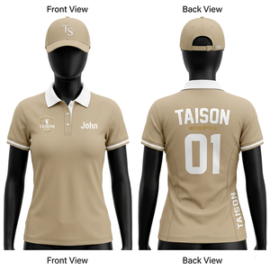 เสื้อโปโลทีมหญิงคุณภาพสูง 240 GSM ผ้าโพลีเอสเตอร์ระบายอากาศได้ดี สีเขียวอมฟ้า-เบจ บริเวณแผงไหล่ พร้อมสกรีนโลโก้ตามสั่ง - Product Image 2