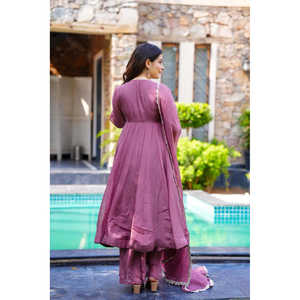 NSR Designer Women's Pink Party Wear <b>Set</b> with Top-Plazzo and Dupatta <b>Embroidery</b> Work Size M - Product Image 1
