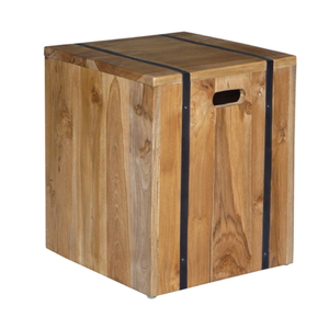 Esta mesa auxiliar de estilo industrial 'Hole' de Chic Teak, fabricada con madera de teca ecológica, presenta una construcción en forma de cubo. - Product Image 2