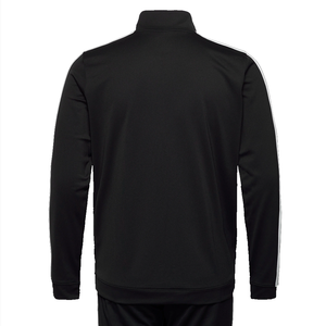 Men Black Full Zip Tracksuit <b>Jacket</b> With <b>White</b> Side Stripes And Green Logo Sporty Design Regular Fit Autumn Wear 100% Polyester - Product Image 2
