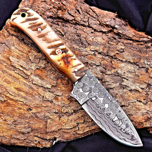 Cuchillo de Caza Hecho a Mano de Acero de Damasco, Cuchillo Táctico de Supervivencia para Campamento y Actividades al Aire Libre, Forjado a Mano con Hoja Fija Premium - Product Image 6