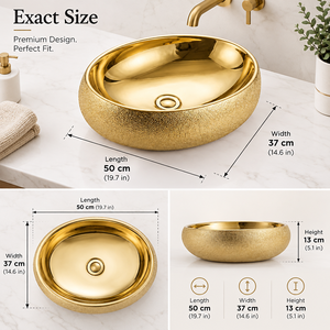 Lavabo Ovalado de Latón Martillado con Exterior Texturizado e Interior Dorado Brillante para Proyectos de Renovación de Baños de Primera Calidad - Product Image 5