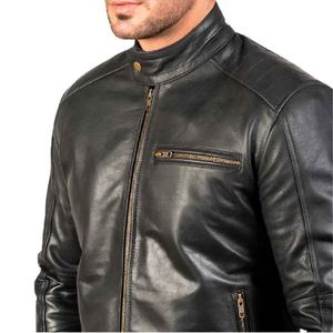 Chaqueta de Cuero, Piel de Vaca Auténtica, Cierre de Cremallera, Cuello con Banda, Botones a Presión, Puños con Cremallera, Estilo Clásico para Hombre - Product Image 2