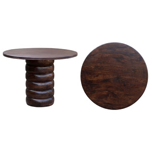 Mesa de Comedor y Café Redonda Moderna de Madera con Base de Pedestal Acanalado, Mesa de Comedor Circular de Lujo en Nogal Oscuro para el Hogar y la Villa - Product Image 4