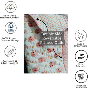 Edredón para Bebé de 40" X 60", Reversible, para Uso Doméstico, para Todas las Estaciones, Suave, Ecológico, con Tinte No Tóxico, Algodón Jaipuri Estampado a Mano - Product Image 3