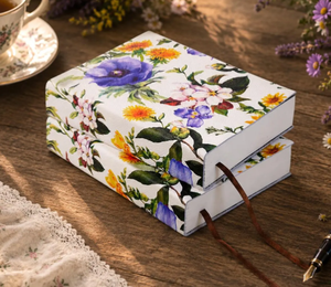 Handmade White Floral Printed Journal Purple Yellow Watercolor Flower Hardcover Notebook with Ribbon <b>Bookmark</b> Personalized Diary - Product Image 1